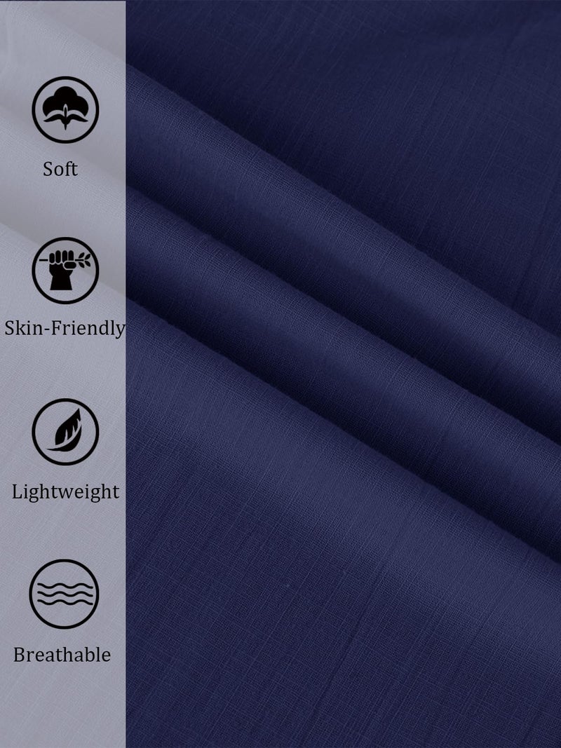 PASLTER Mens Casual Linen Pants Loose Fit Straight-Legs Elastic Drawstring Waist Summer Beach Yoga Long Pants A-Navy Blue - Image 5